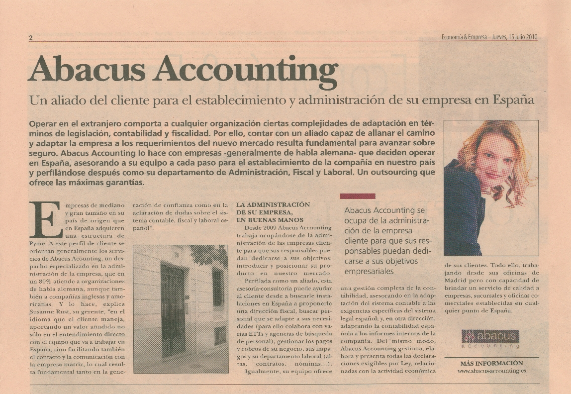 Abacus Accounting - Artículo en el periódico Cinco Días, 15 de Julio de 2010